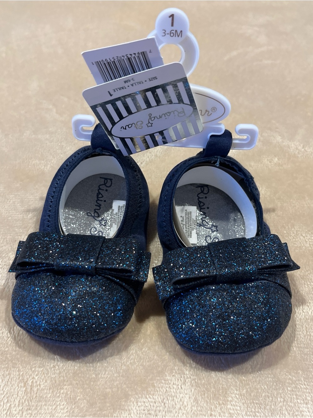Rising Star Baby Glitter Bow Crib Shoes 3-6 Months